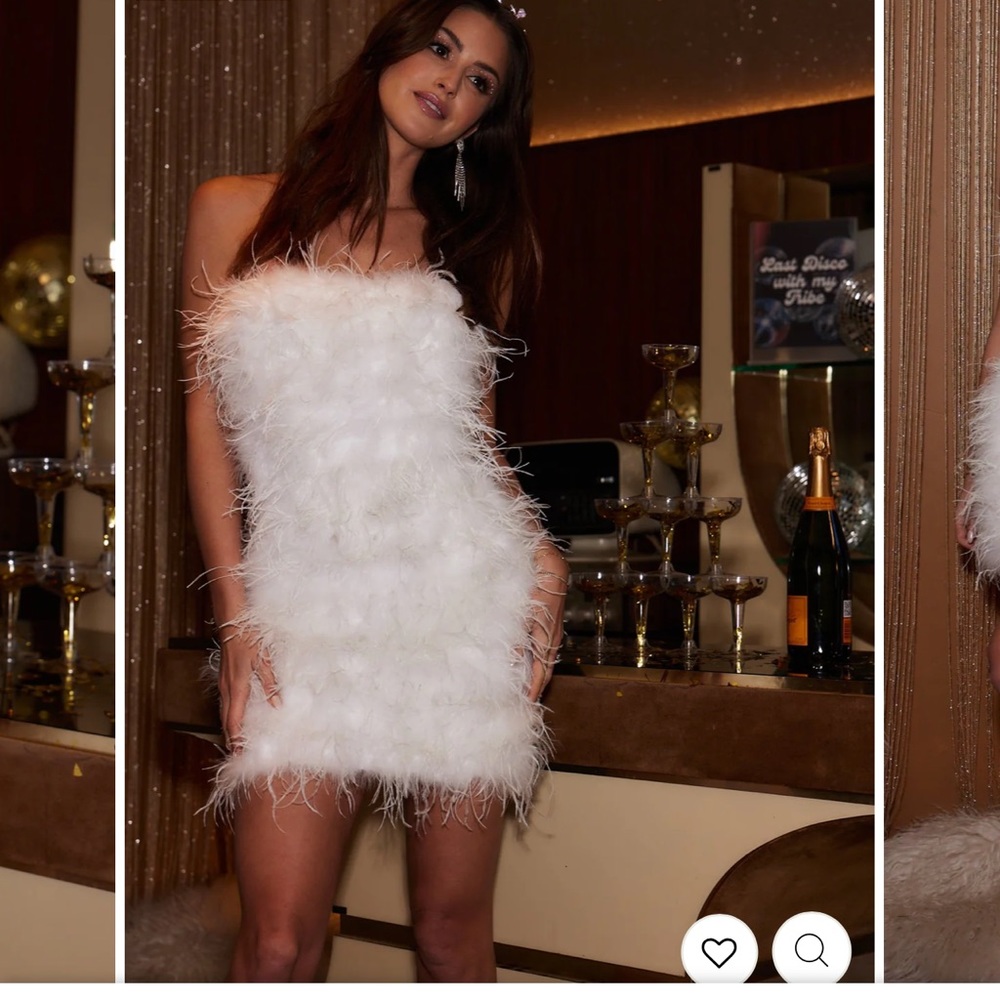12th Tribe White Faux Feather Mini Dress
